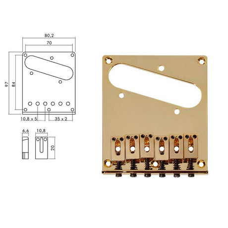 Boston T-66-G brug-staartstuk, Teaser, block saddles, flat plate, goud