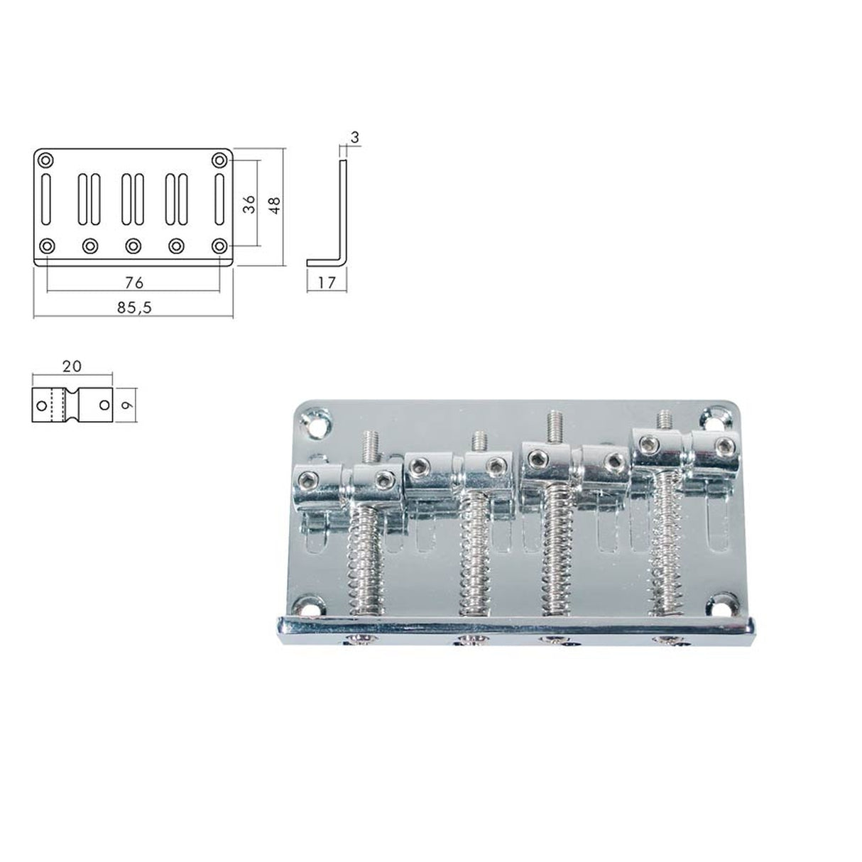 Boston BB-134-C brug-staartstuk, Jocker/ Puncher bass, pitch 20mm, chroom