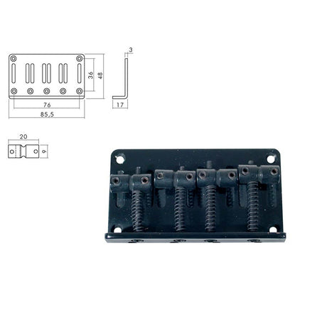 Boston BB-134-B brug-staartstuk, Jocker/ Puncher bass, pitch 20mm, zwart