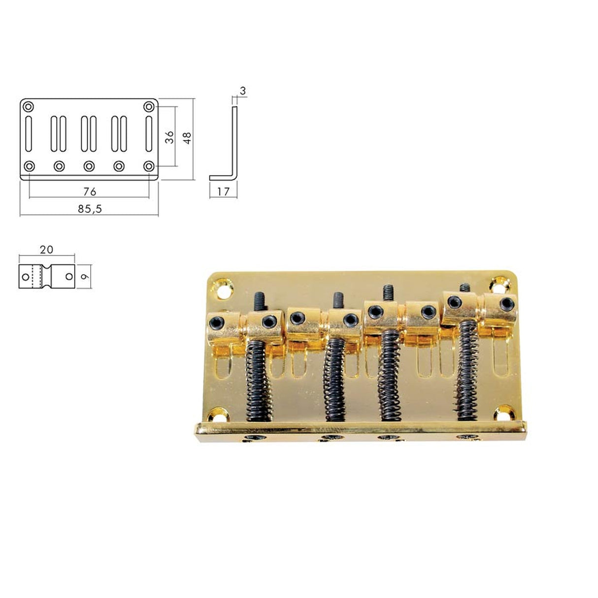 Boston BB-134-G brug-staartstuk, Jocker/ Puncher bass, pitch 20mm, goud