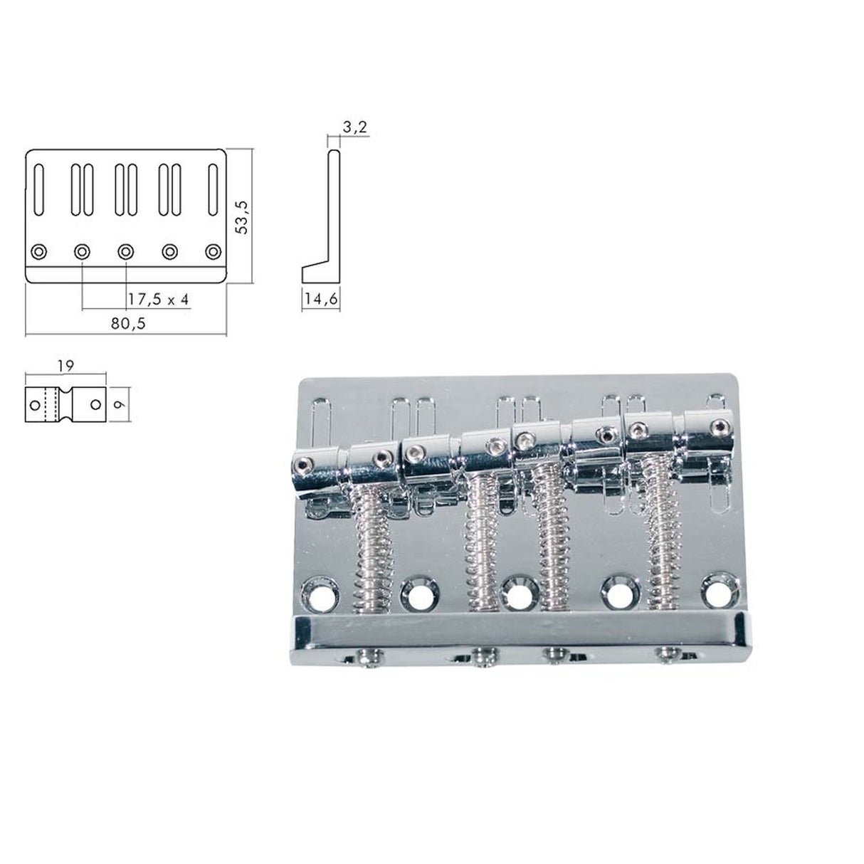 Boston BB-204-C brug-staartstuk, Jocker/ Puncher bass, pitch 20mm, chroom