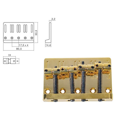 Boston BB-204-G brug-staartstuk, Jocker/ Puncher bass, pitch 20mm, goud