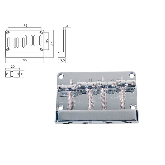 Boston BB-304-C brug-staartstuk, Jocker/ Puncher bass, pitch 20mm, chroom