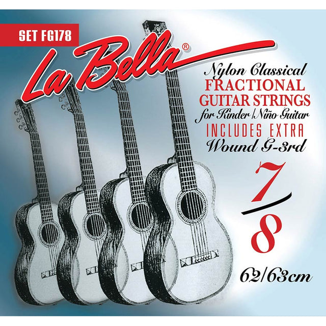 La Bella L-FG178 snaren set classic, clear nylon trebles & silverplated basses, extra G-3 wound , 7/8 scale