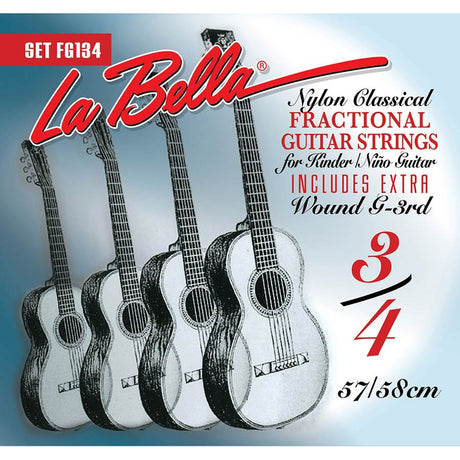 La Bella L-FG134 snaren set classic, clear nylon trebles & silverplated basses, extra G-3 wound , 3/4 scale