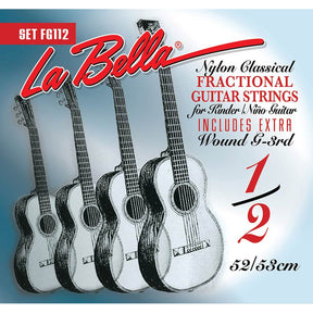 La Bella L-FG112 snaren set classic, clear nylon trebles & silverplated basses, extra G-3 wound , 1/2 scale