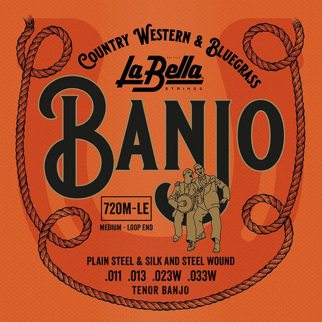 La Bella L-720M-LE snaren set tenor banjo, silver plated steel wound, loop ends, medium, 011-013-023-033