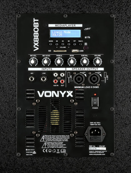 VONYX VX880BT 1000W 2.1 Actieve Speakerset met 15 inch Subwoofer, Bluetooth en Kolomspeakers