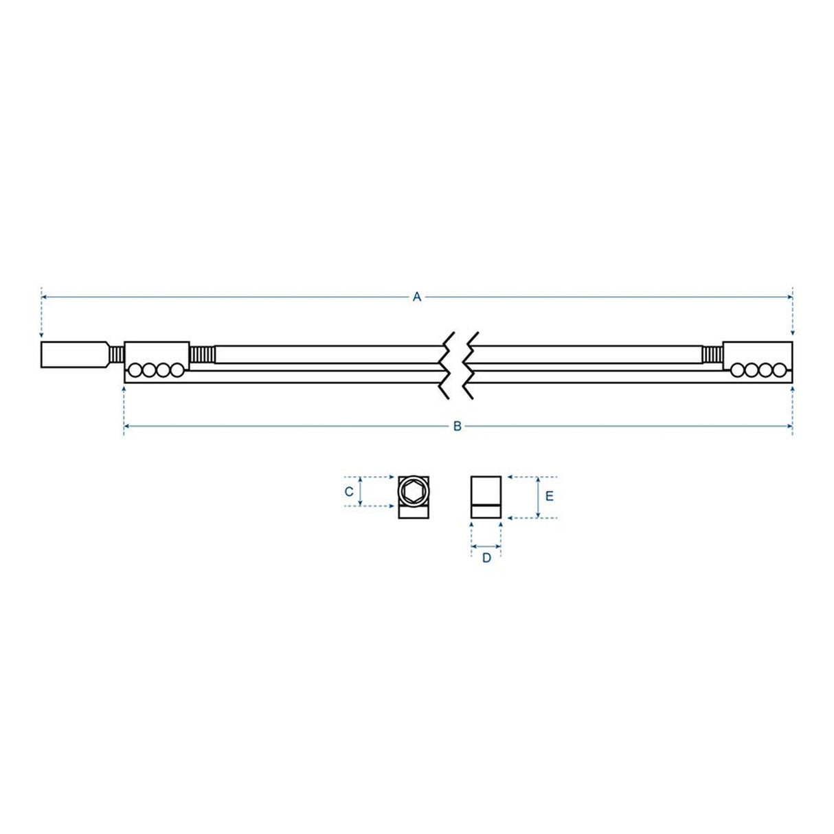 Boston TRO-460-K truss rod, bar model 6mm, 4mm allen nut, UNF-10-32 thread, 460mm, single action