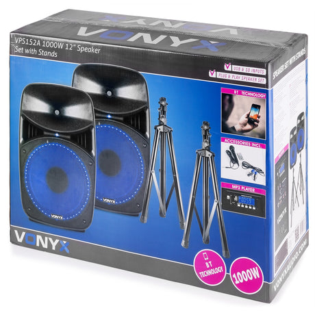 VONYX VPS122A 800W Actieve Speakerset met Bluetooth, USB/SD en 12 inch Woofers