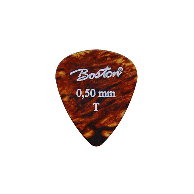 Boston PK-30-T 0.50 mm. plectrums, celluloid, tortoise, thin, standaard druppel model, 24-pack