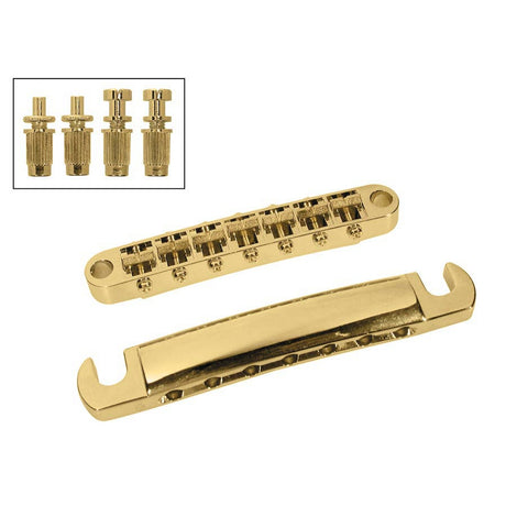 Boston BT-167-G brug and tailpiece set, 7-snarig, radius 16, stringspacing 62,6mm, verguld