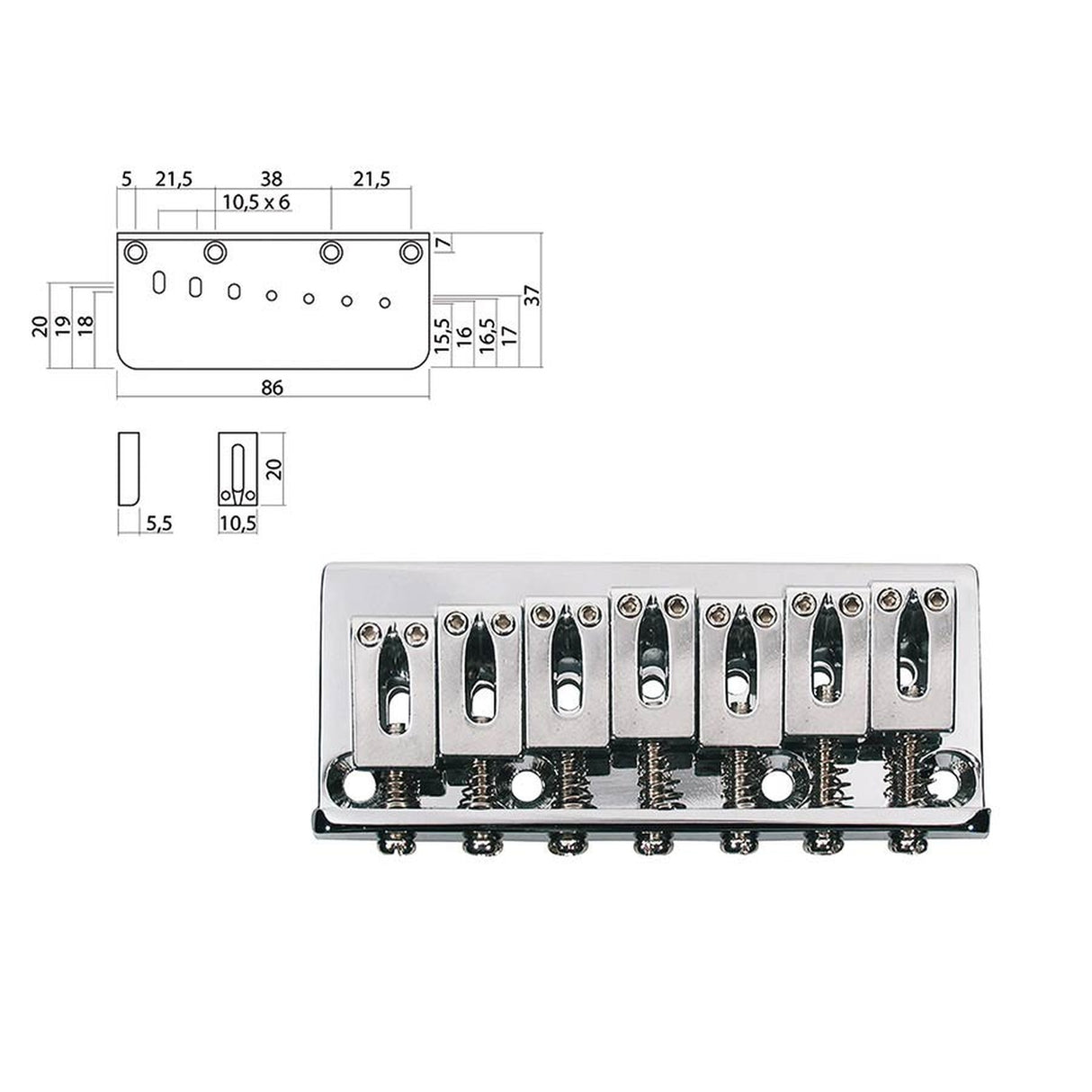 Boston B-1520-7C brug-staartstuk, Stallion, pitch 10,5mm, 7-snarig, chroom