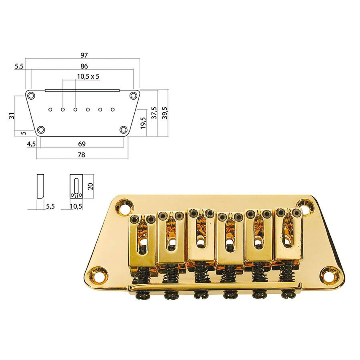 Boston B-1540-G brug-staartstuk, Stallion, pitch 10,5mm, goud