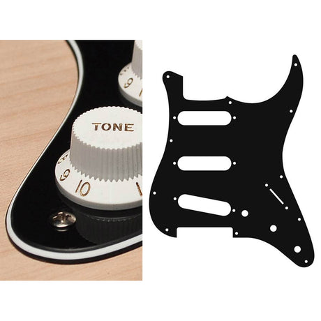 Boston ST-313-B pickguard, Stallion, standard, SSS, 3 pot holes, 3-5 switch, 3 ply, black