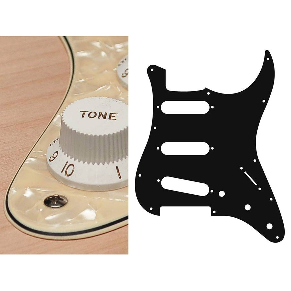 Boston ST-313-PC pickguard, Stallion, standard, SSS, 3 pot holes, 3-5 switch, 3 ply, pearl cream