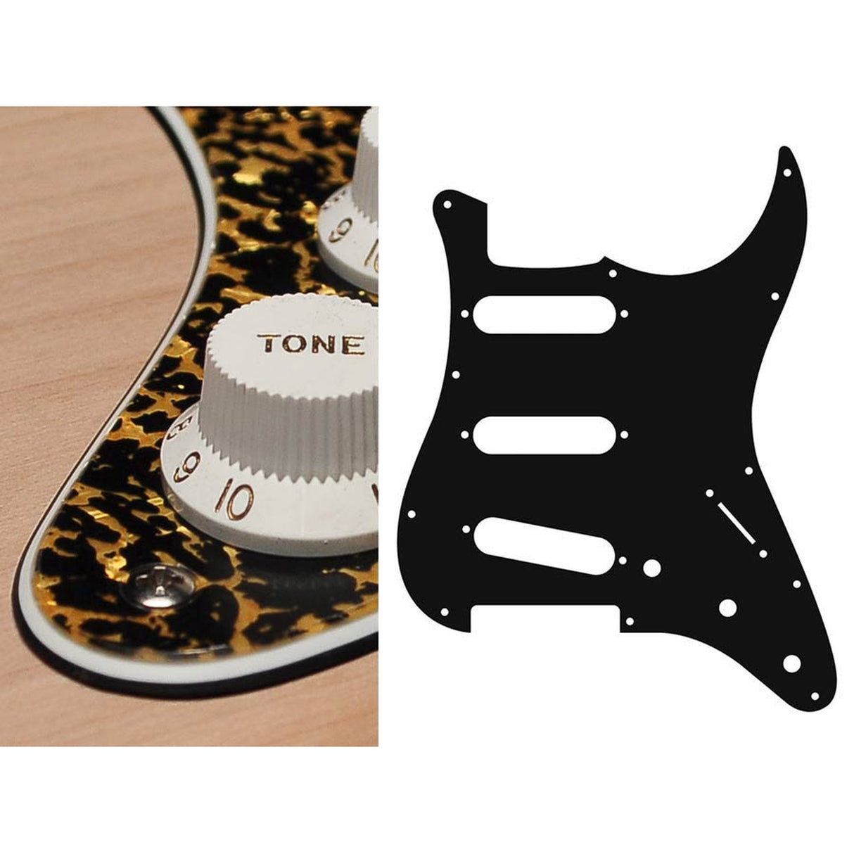 Boston ST-313-RP pickguard, Stallion, standard, SSS, 3 pot holes, 3-5 switch, 3 ply, tiger pearl