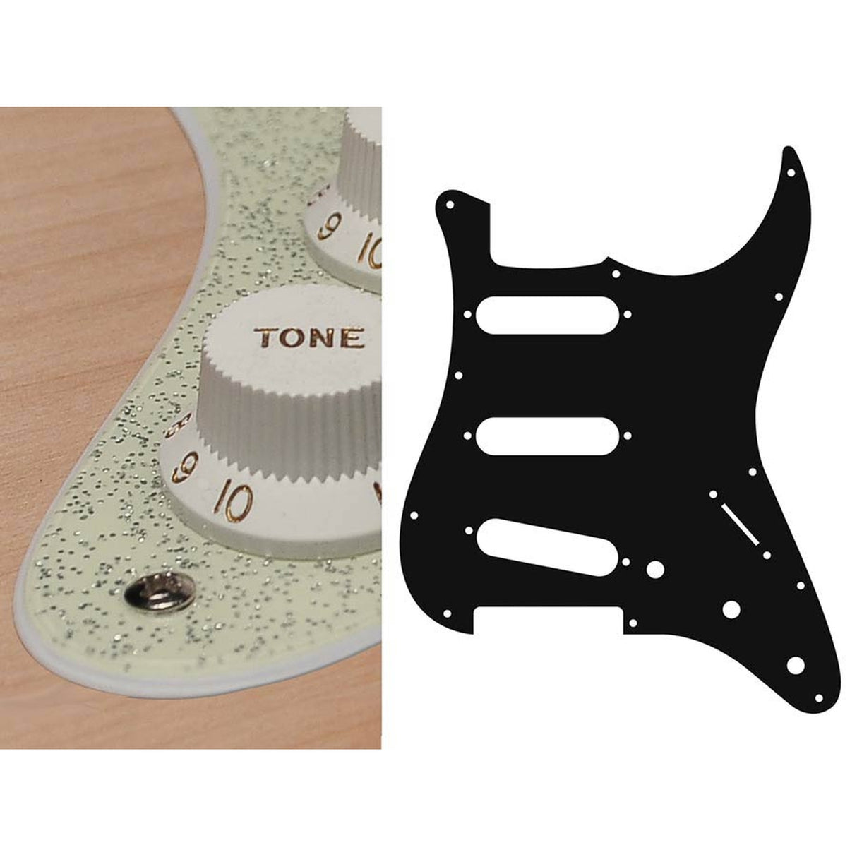 Boston ST-213-SCH pickguard, Stallion, standard, SSS, 3 pot holes, 3-5 switch, 2 ply, sparkling champagne