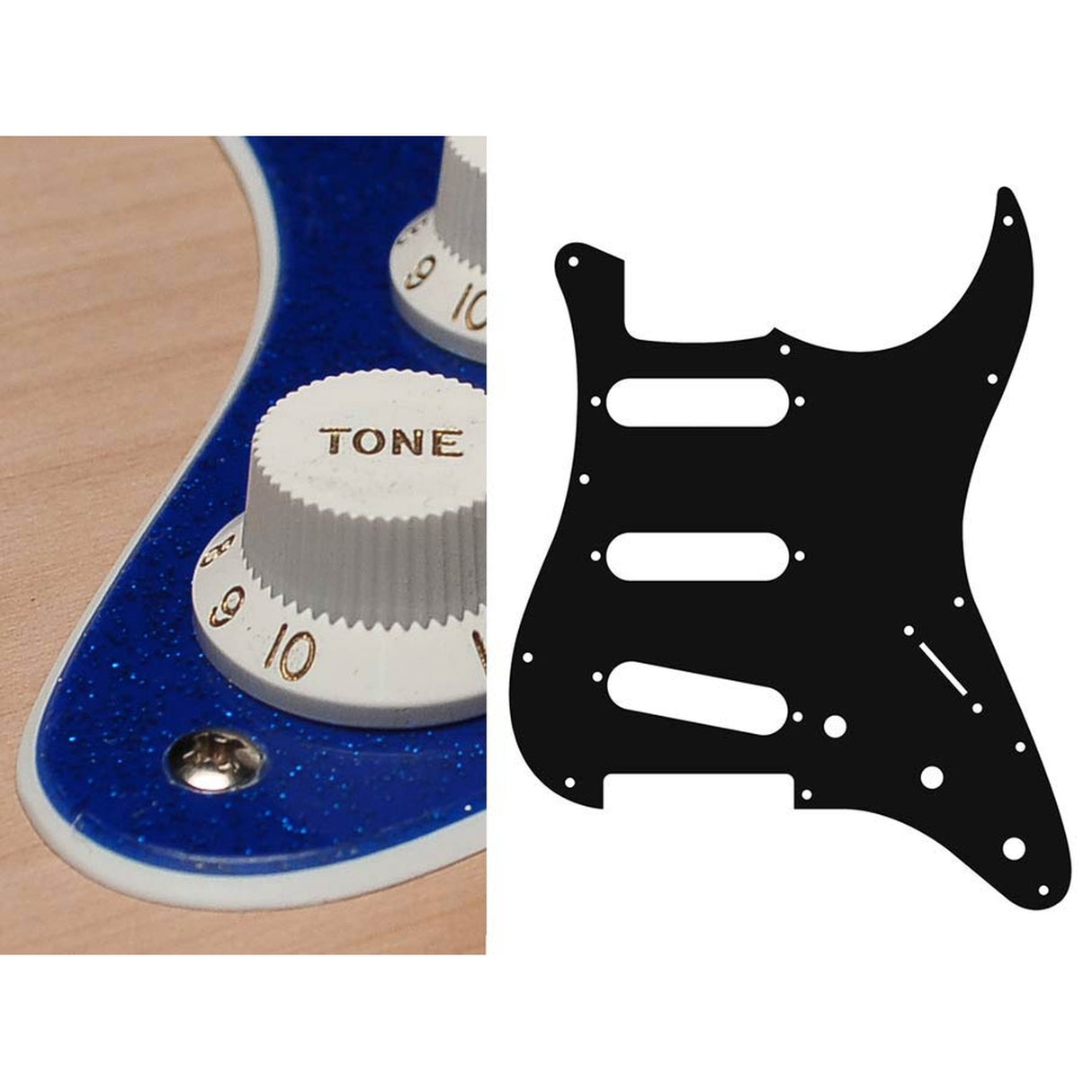 Boston ST-213-SBU pickguard, Stallion, standard, SSS, 3 pot holes, 3-5 switch, 2 ply, sparkling blue