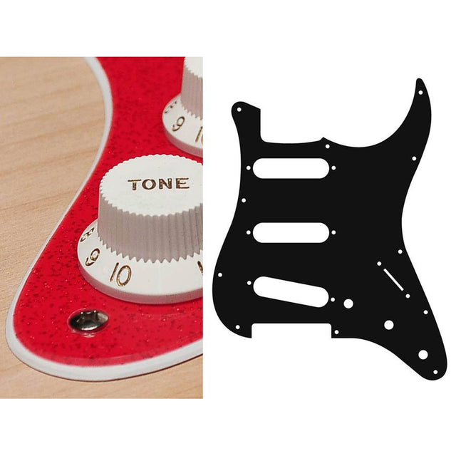 Boston ST-213-SRD pickguard, Stallion, standard, SSS, 3 pot holes, 3-5 switch, 2 ply, sparkling red