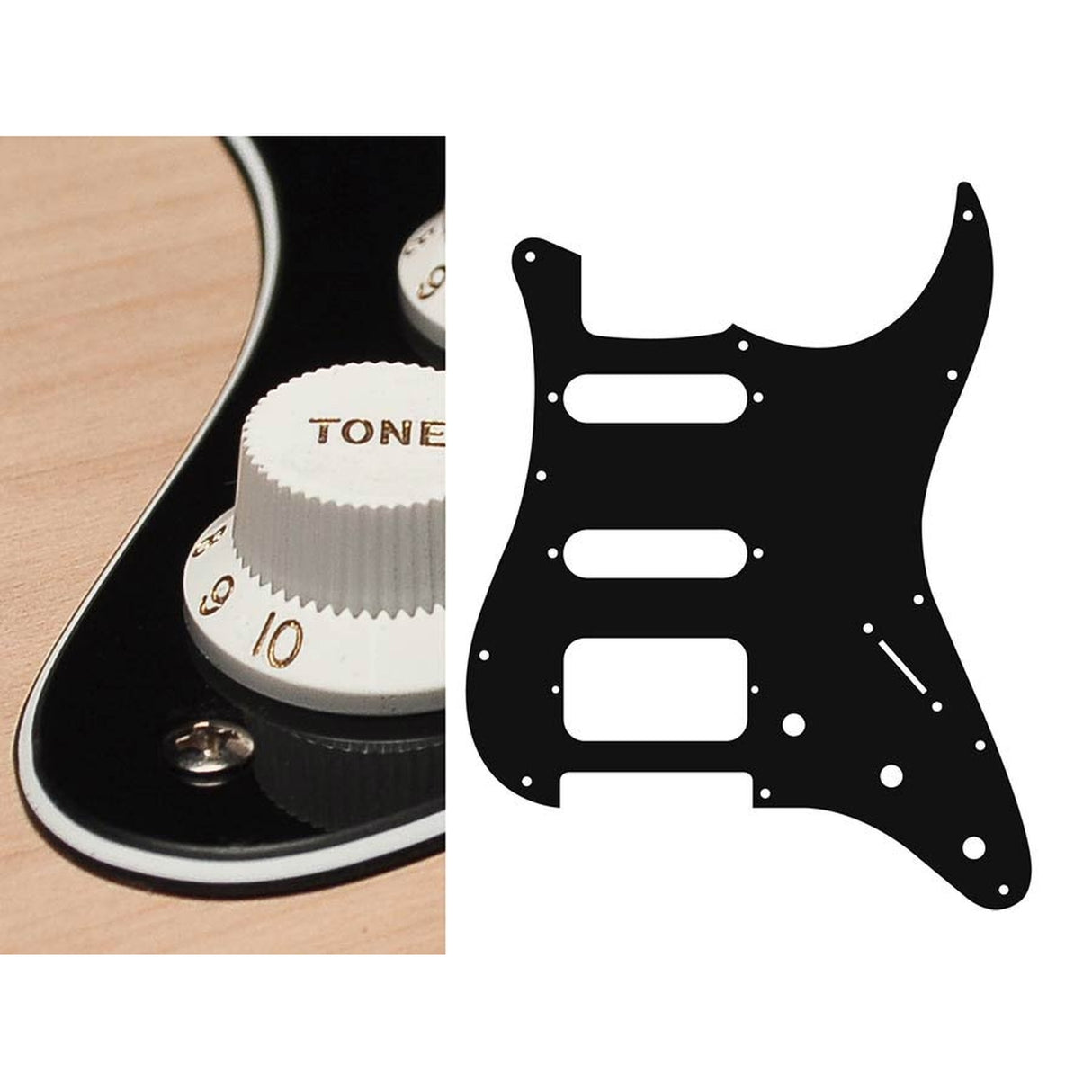 Boston ST-323-B pickguard, Stallion, SSH, 3 pot holes, 3-5 switch, 3 ply, black