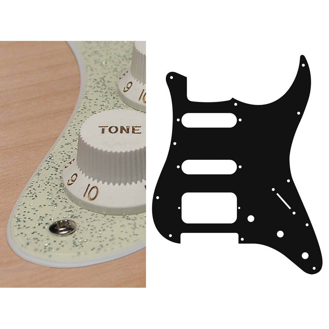 Boston ST-223-SCH pickguard, Stallion, SSH, 3 pot holes, 3-5 switch, 2 ply, sparkling champagne