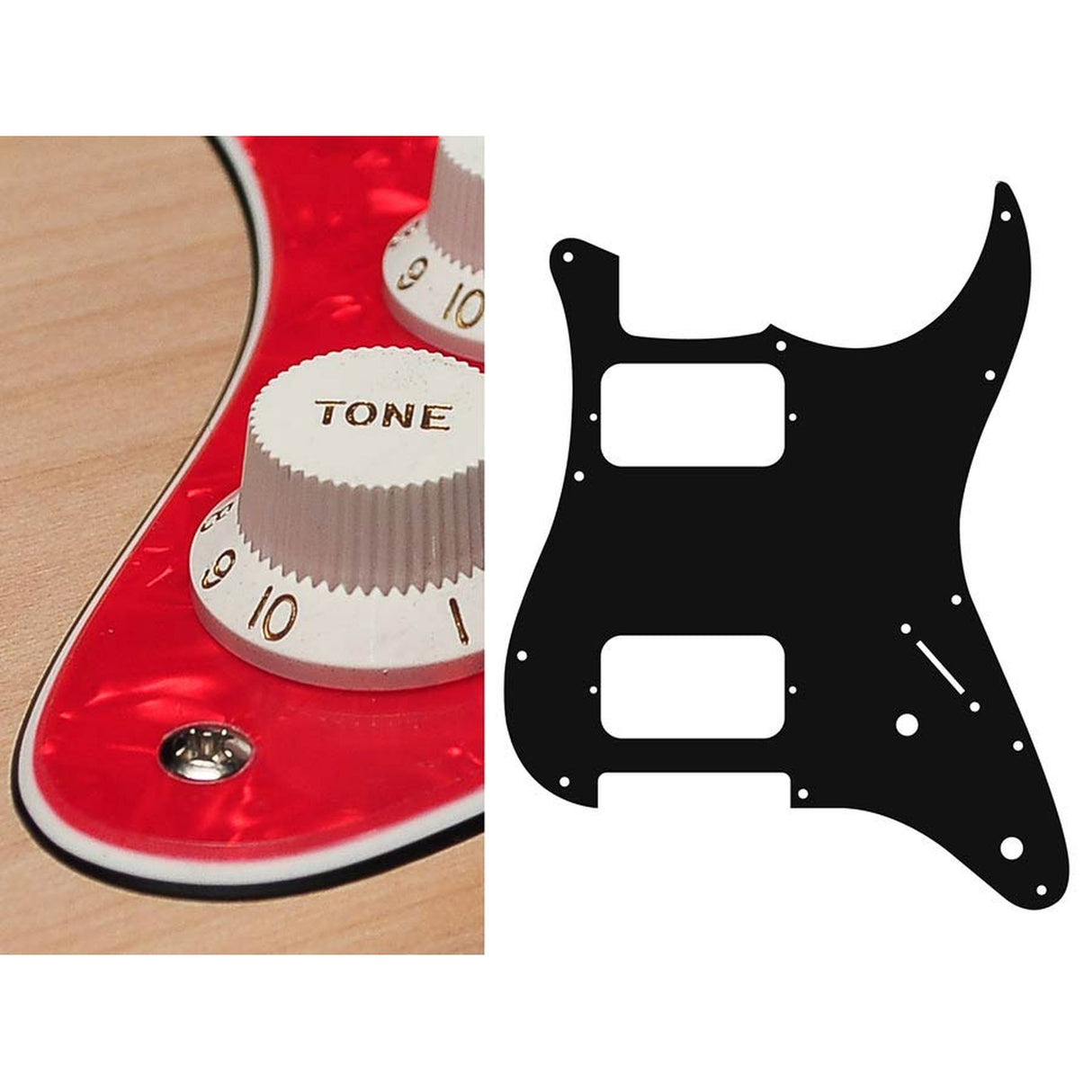 Boston ST-332-PR pickguard, Stallion, HH, 2 pot holes, 3-5 switch, 3 ply, pearl red