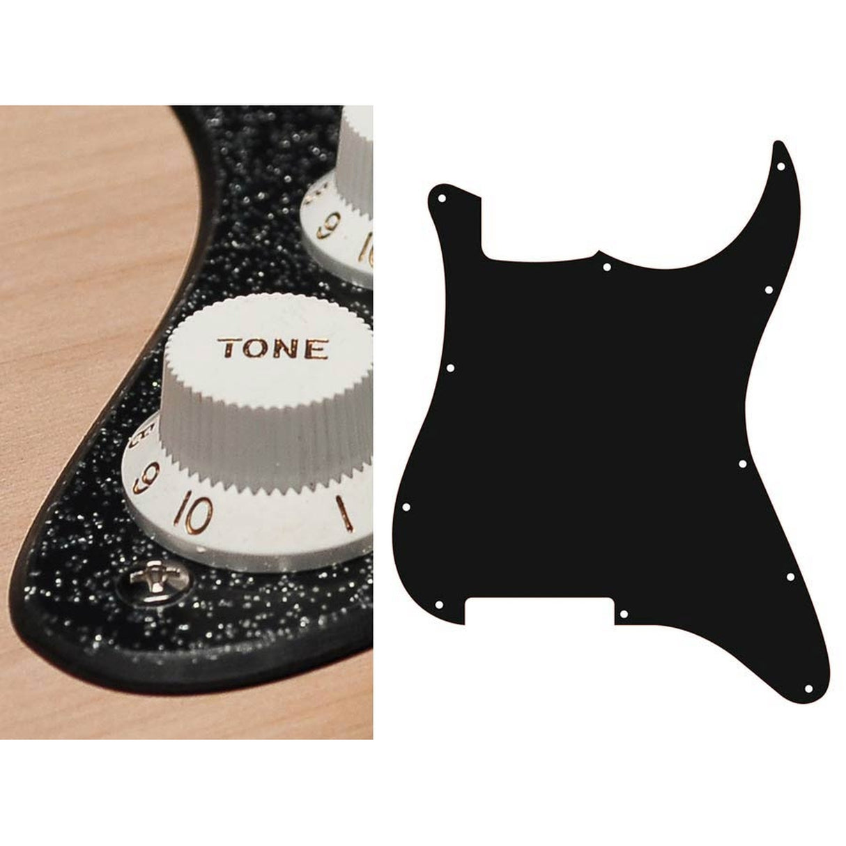 Boston ST-200-SBK pickguard, Stallion, no holes only screw holes , 2 ply, sparkling black