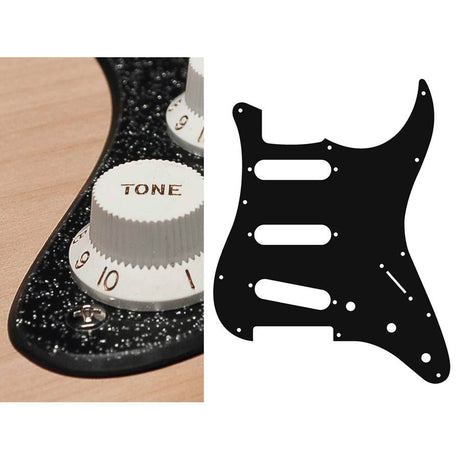 Boston ST-213-SBK pickguard, Stallion, standard, SSS, 3 pot holes, 3-5 switch, 2 ply, sparkling black