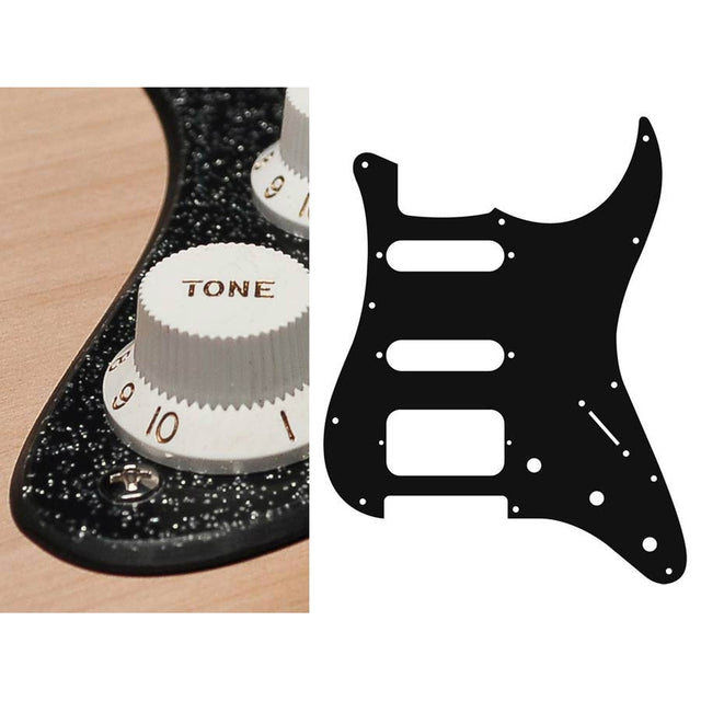 Boston ST-223-SBK pickguard, Stallion, SSH, 3 pot holes, 3-5 switch, 2 ply, sparkling black