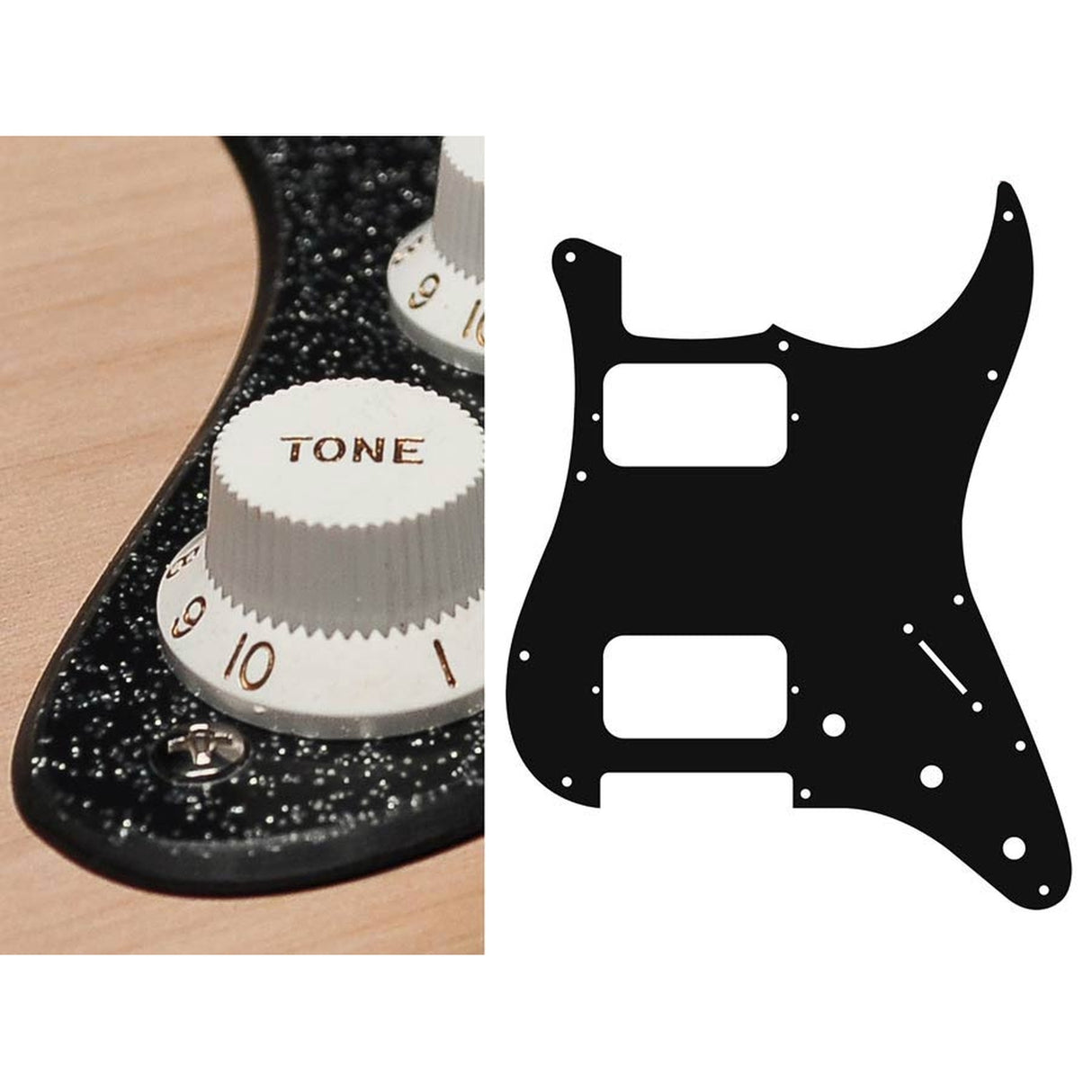 Boston ST-233-SBK pickguard, Stallion, HH, 3 pot holes, 3-5 switch, 2 ply, sparkling black