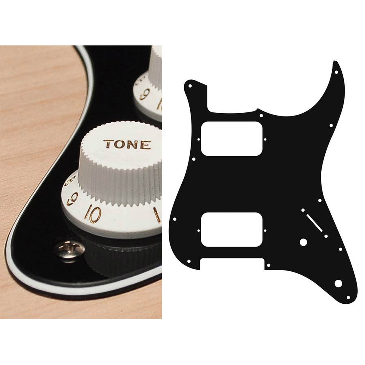 Boston ST-332-BC pickguard, Stallion, HH, 2 pot holes, 3-5 switch, 3 ply, black and cream