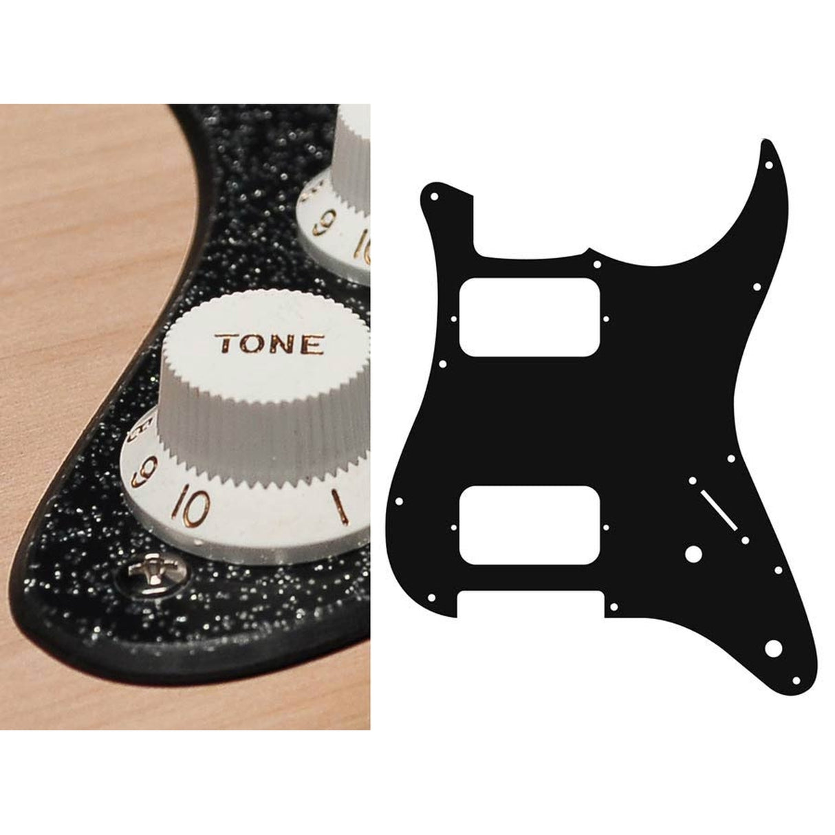 Boston ST-232-SBK pickguard, Stallion, HH, 2 pot holes, 3-5 switch, 2 ply, sparkling black