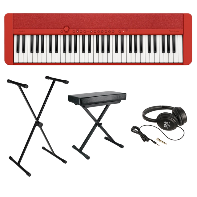 Casio CT-S1RD Casiotone Keyboard Set Rood met 61 Aanslaggevoelige Toetsen, Standaard, Kruk en Hoofdtelefoon