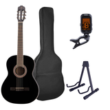 Gomez 036 Klassieke Gitaar 3/4 Black Hoogglans met Tas, Stemapparaat en Standaard