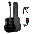 Richwood RD-12-BK Artist Series Dreadnought Akoestische Gitaarset Zwart met Capo, Stemapparaat en Tas