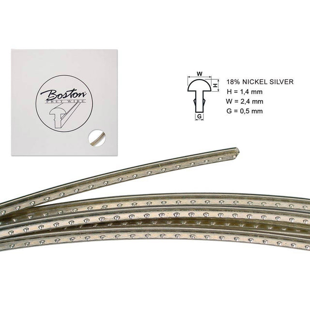 Boston FW-1424058 fretwire, 5 m., 18% nickel silver, h=1,4 w=2,4 g=0,5mm, alternative for 6105, narrow jumbo