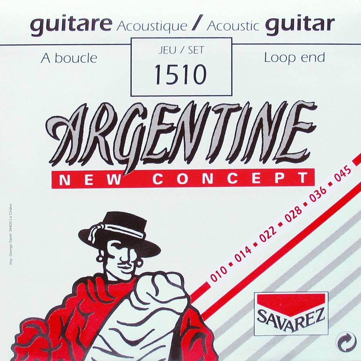 Argentine 1510 snaren set acoustic, silverplated steel core, 010-045, light tension, loop end