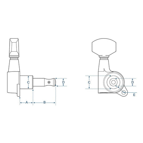 Wilkinson 191-CLR machine heads for guitar, die cast, 3x left+3x right, low gearing 19:1, chrome