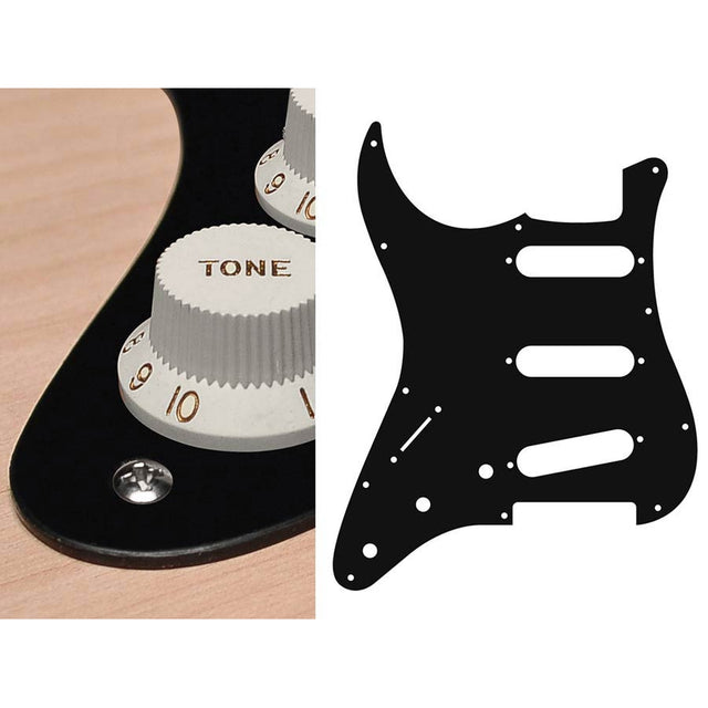 Boston SL-113-BM pickguard, Stallion, standard, SSS, 3 pot holes, 3-5 switch, lefthanded, 1 ply, black matt