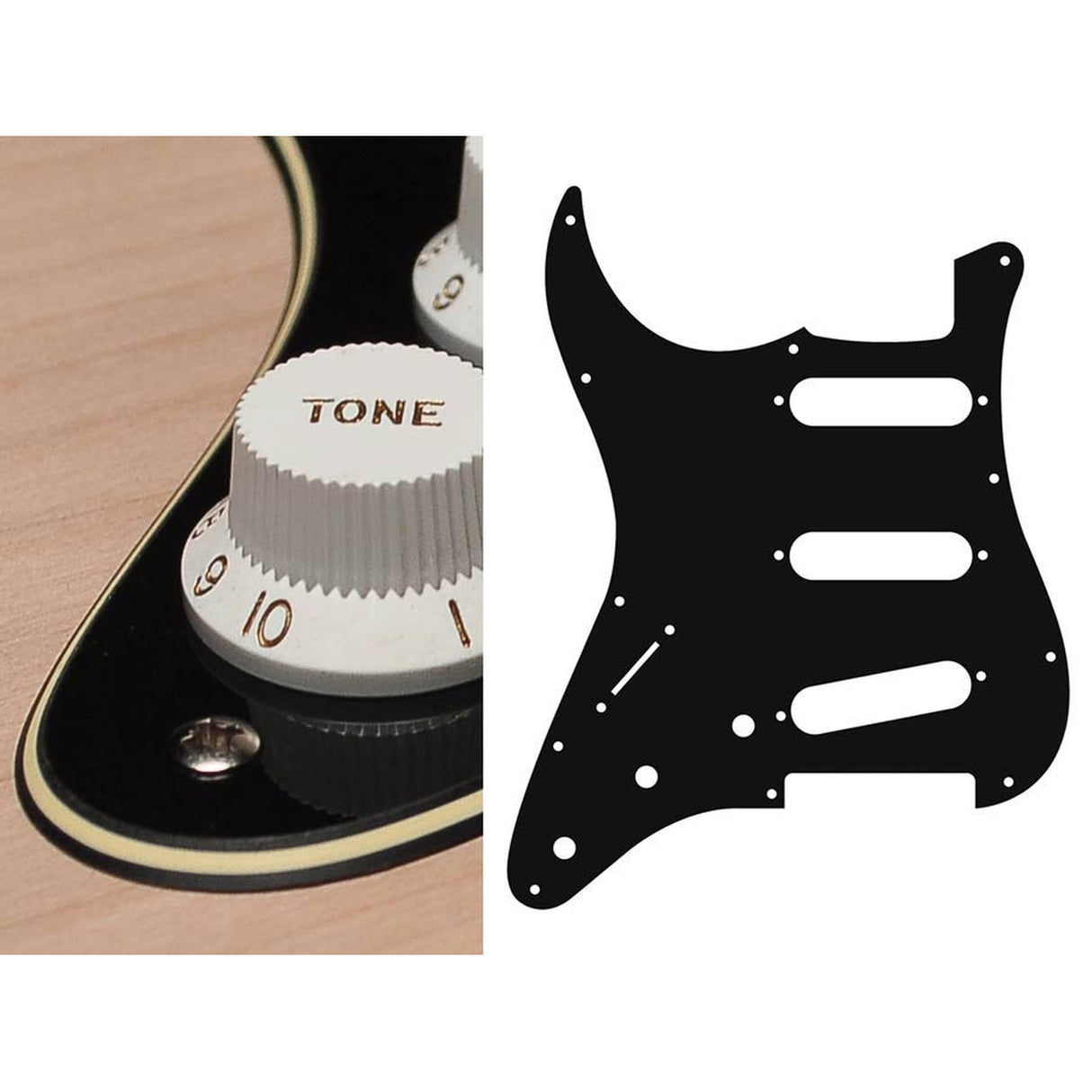 Boston SL-313-BC pickguard, Stallion, standard, SSS, 3 pot holes, 3-5 switch, lefthanded, 3 ply, black and cream