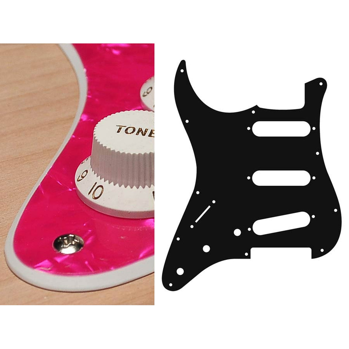 Boston SL-213-PP pickguard, Stallion, standard, SSS, 3 pot holes, 3-5 switch, lefthanded, 2 ply, pearl pink