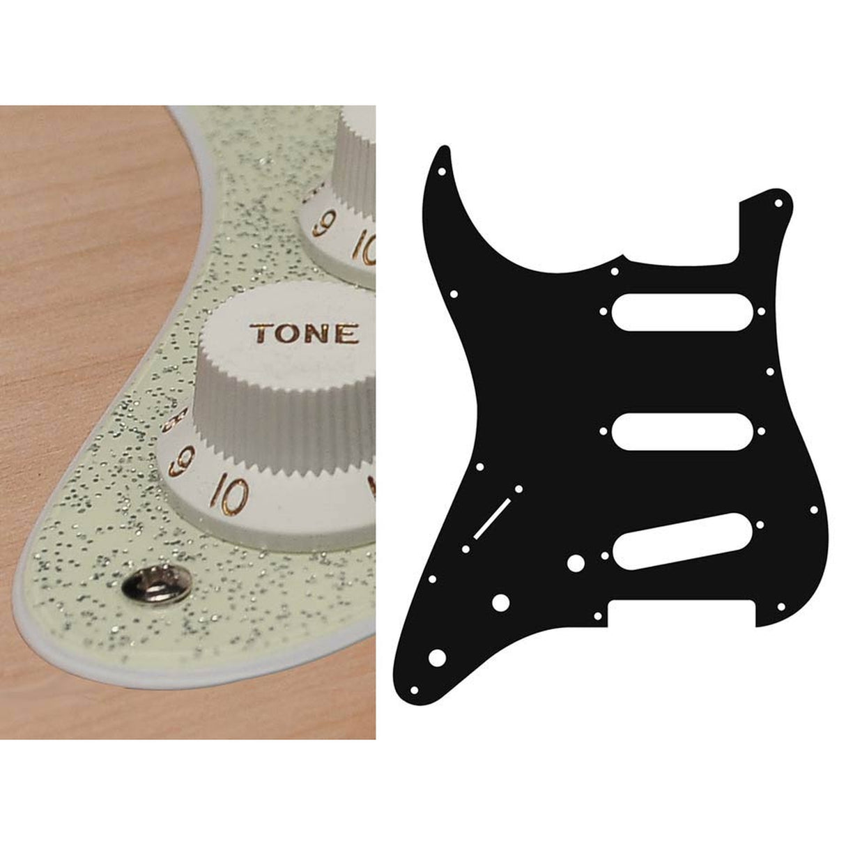 Boston SL-213-SCH pickguard, Stallion, standard, SSS, 3 pot holes, 3-5 switch, lefthanded, 2 ply, sparkling champagne