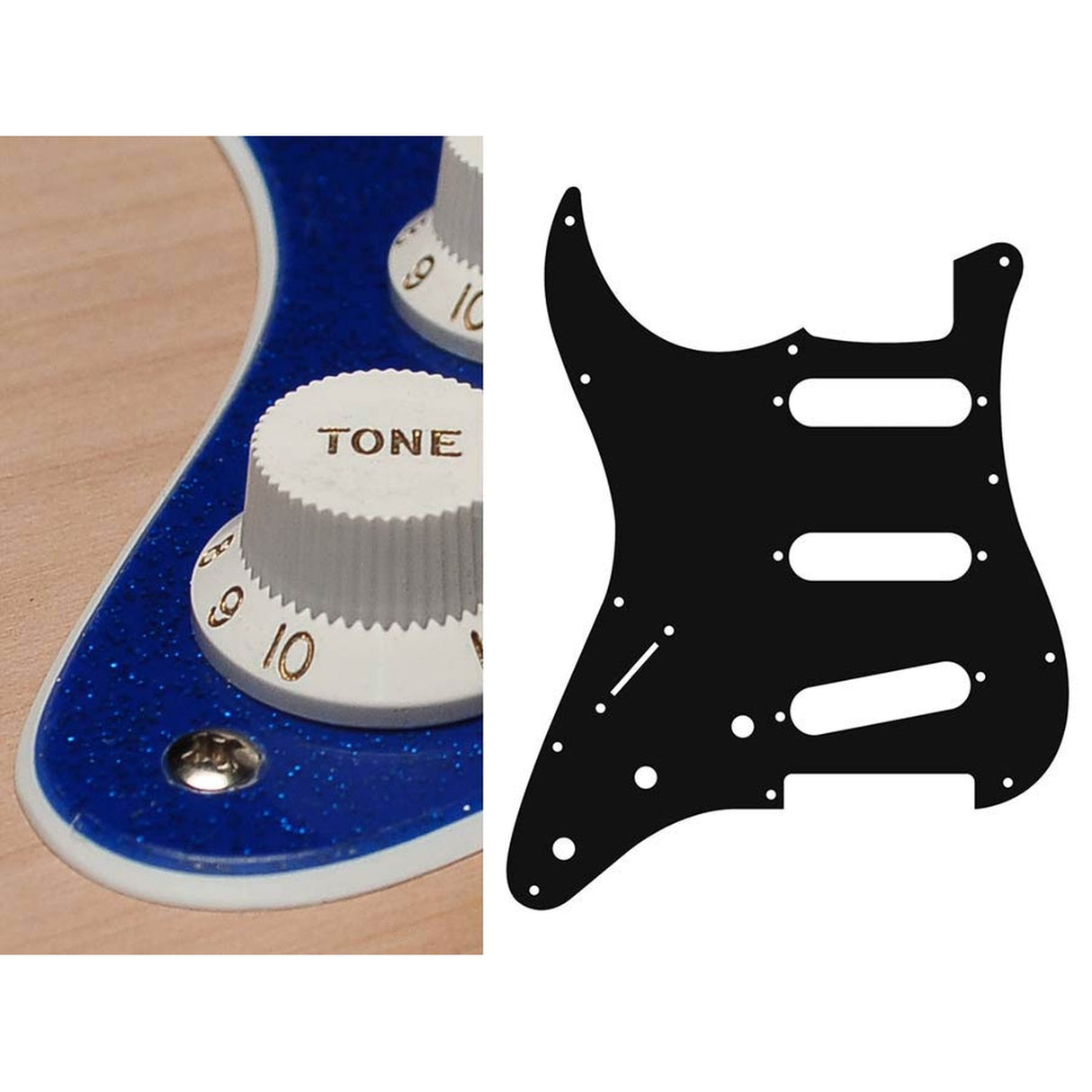 Boston SL-213-SBU pickguard, Stallion, standard, SSS, 3 pot holes, 3-5 switch, lefthanded, 2 ply, sparkling blue