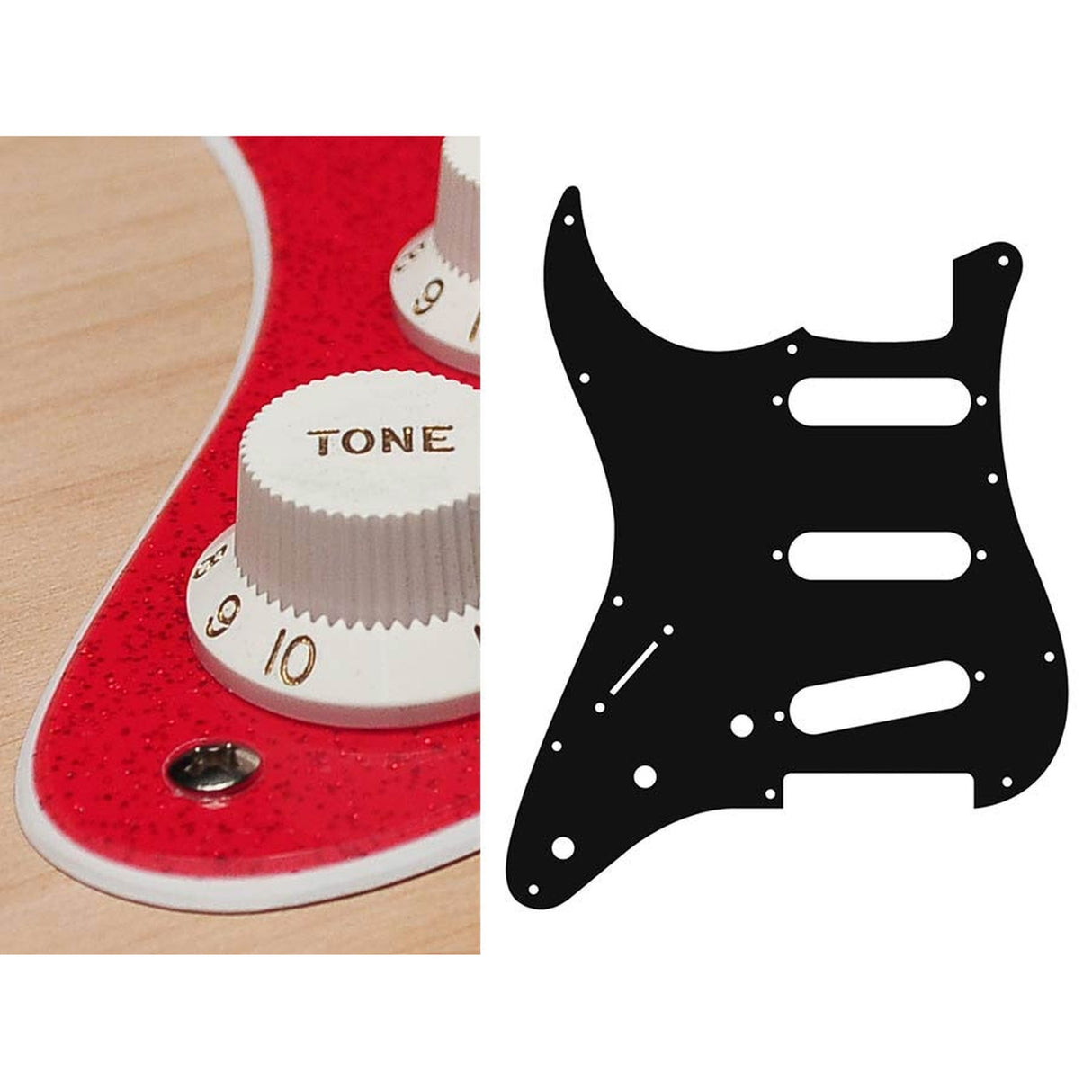 Boston SL-213-SRD pickguard, Stallion, standard, SSS, 3 pot holes, 3-5 switch, lefthanded, 2 ply, sparkling red