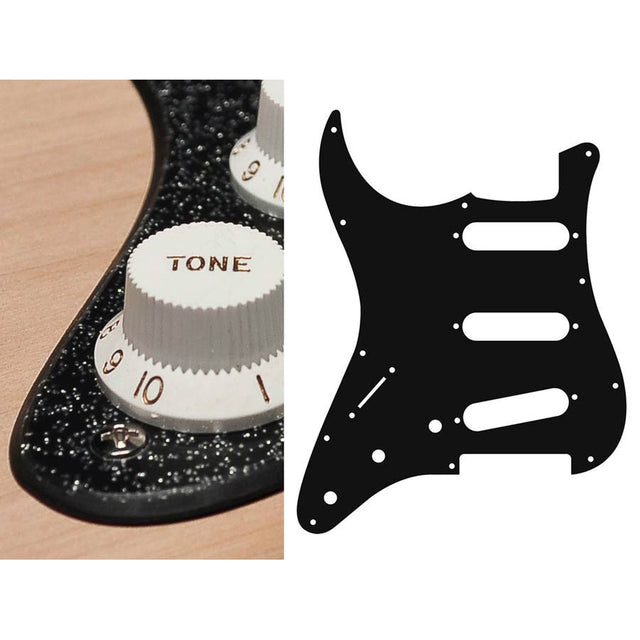 Boston SL-213-SBK pickguard, Stallion, standard, SSS, 3 pot holes, 3-5 switch, lefthanded, 2 ply, sparkling black