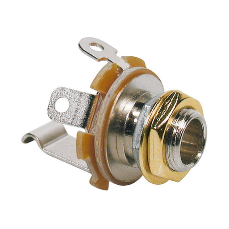 Boston SJ-2-GD chassis connector jack, 6,3mm, 2-pole, M9, gold, thread in chrome