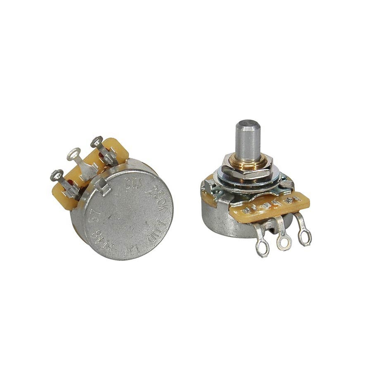 CTS USA CTS250-A57 potentiometer, short .250" bushing for pg mount, 3/8" diam. dished back, 250K audio solid shaft