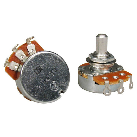 Alpha ALP250-A35 250K audio potentiometer, solid shaft, short bushing .250", 3/8" diameter, for pickguard mount