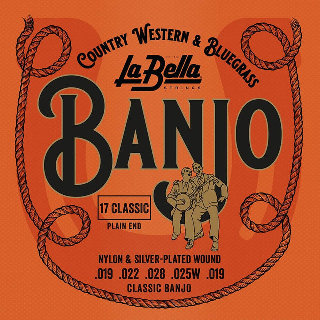 La Bella L-17 snaren set classical & minstrel banjos, silverplated wound nylon, 019-022-028-025W-019